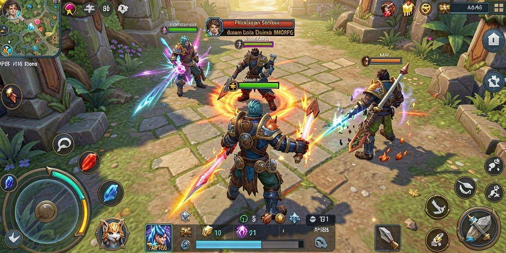 Screenshot gameplay <strong>API88</strong> menampilkan aksi karakter dalam pertempuran seru di dunia fantasi.