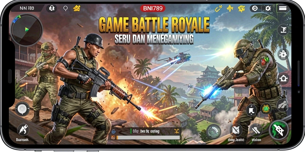 Screenshot BNI789 menampilkan pertempuran seru dalam game Battle Royale.