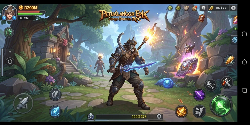 Screenshot D200M menampilkan aksi pertempuran yang intens dan grafis RPG yang menakjubkan.