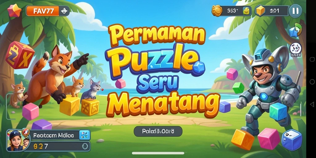 Screenshot utama FAV77 menunjukkan gameplay Puzzle yang menarik dan berwarna.