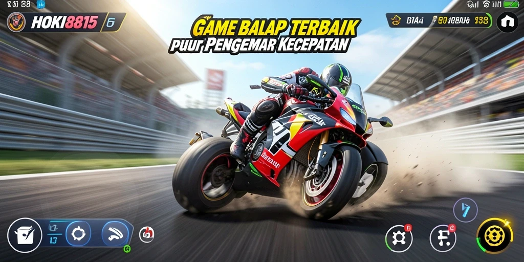 Tampilan gameplay menegangkan dalam HOKI8815 saat balapan di lintasan.