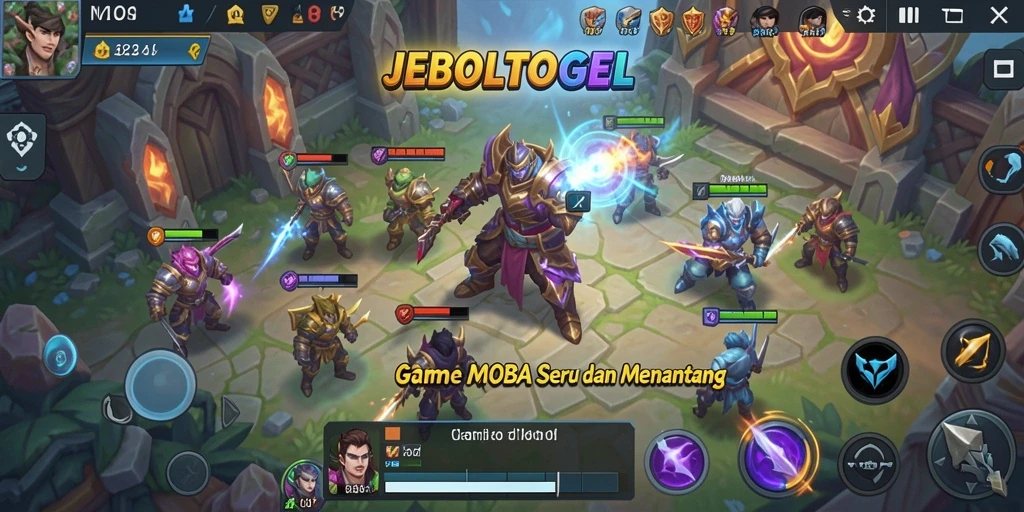Tangkapan layar gameplay seru JEBOLTOGEL yang menampilkan aksi MOBA.
