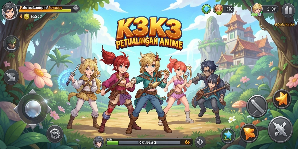 Screenshot gameplay K3K3 yang menunjukkan aksi seru karakter Anime.