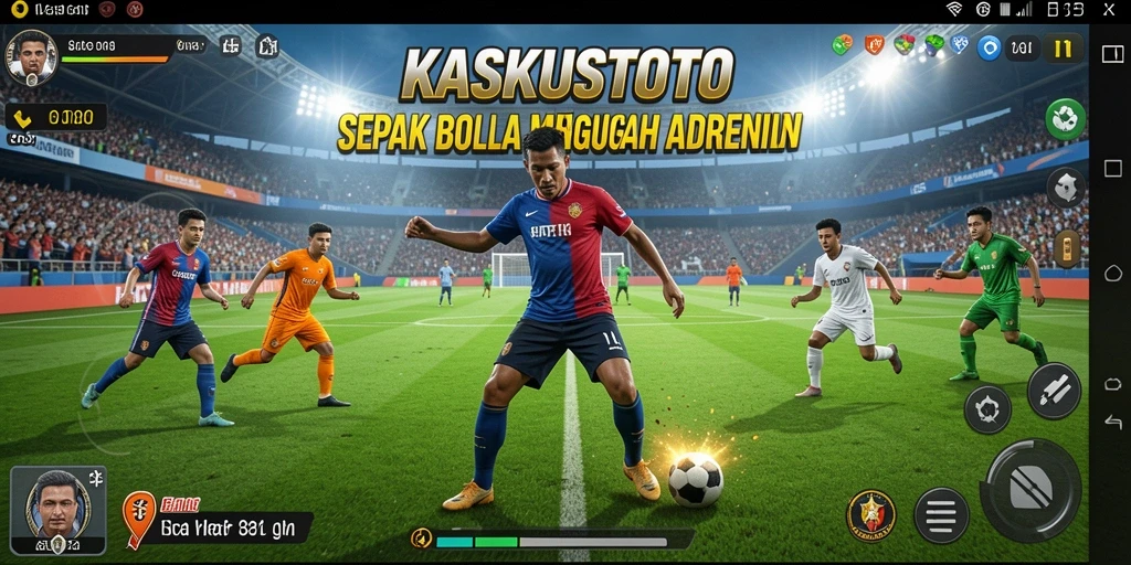 Screenshot gameplay KASKUSTOTO dengan aksi sepak bola yang seru dan mendebarkan.