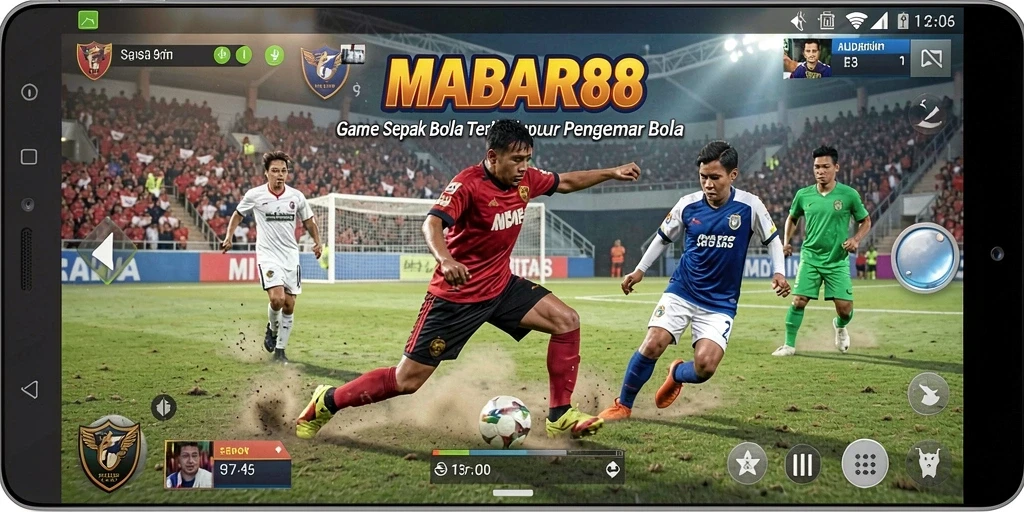 Tampilan gameplay MABAR88 yang mendebarkan di lapangan sepak bola.