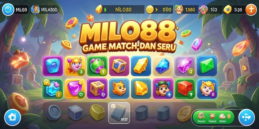 Screenshot gameplay Match-3 di MILO88 yang penuh warna.