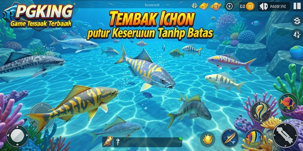 Screenshot gameplay PGKING menampilkan aksi seru menangkap ikan.