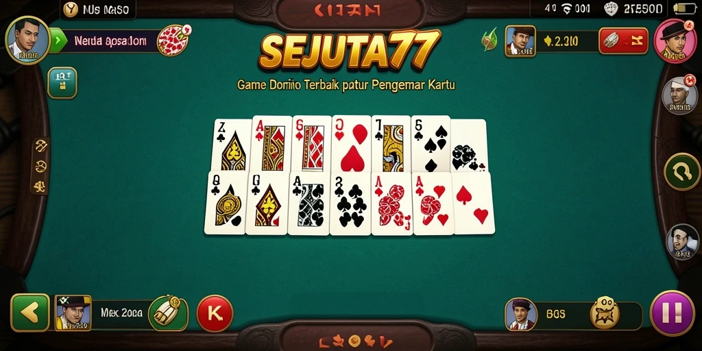 Tampilan gameplay seru SEJUTA77 dengan domino dan pemain kompetitif.