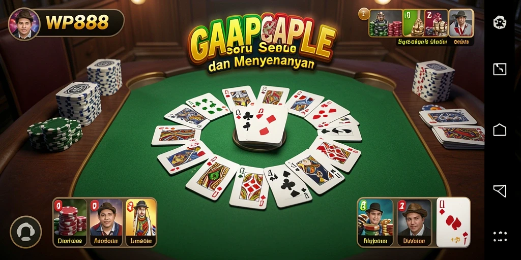 Screenshot gameplay WP888 yang menunjukkan keseruan Gaple.